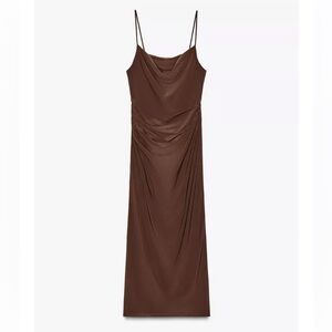 NWT Zara ruched cowel-neck midi dress